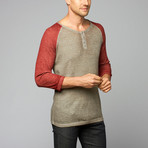 3/4 Sleeve Waffle Henley // Light Grey + Red (L)