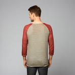 3/4 Sleeve Waffle Henley // Light Grey + Red (L)