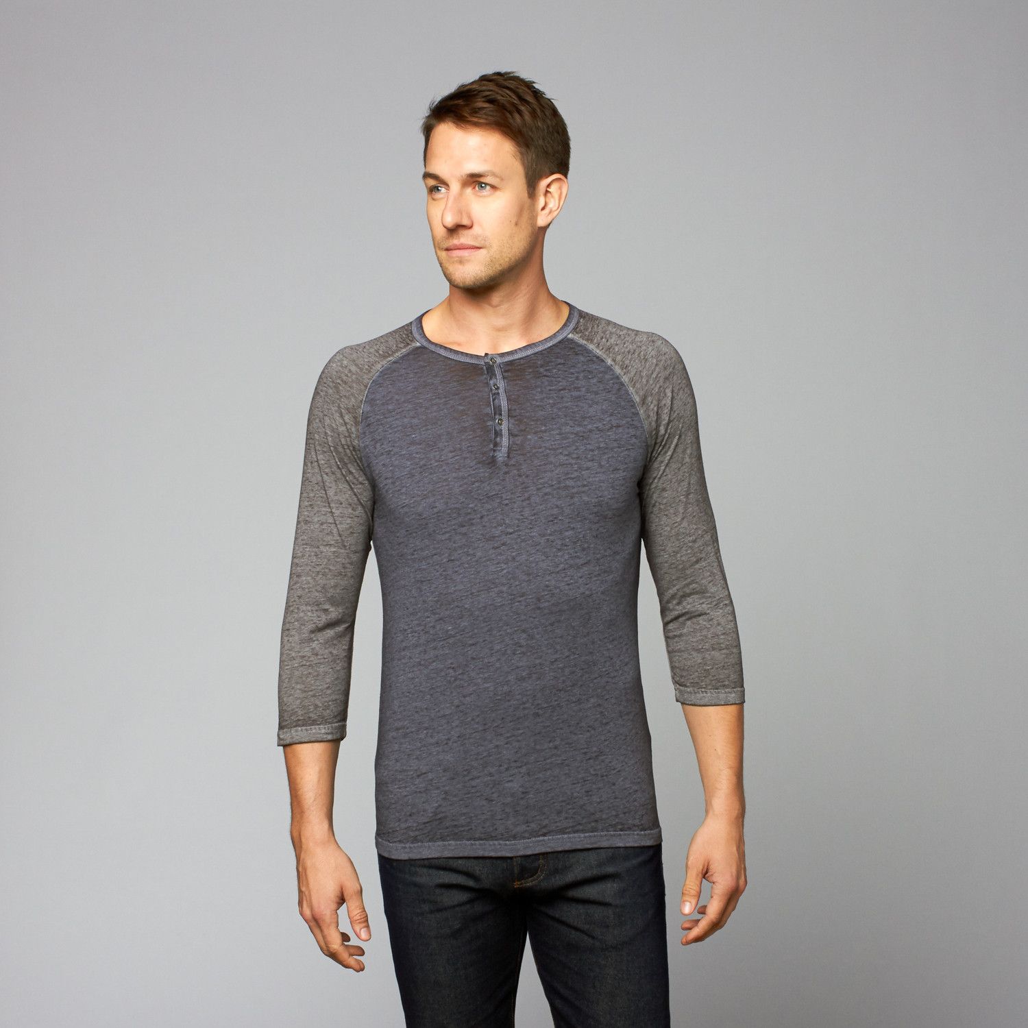 3/4 Sleeve Two Tone Henley // Blue + Dark Grey (S) - Laid-Back Casuals ...