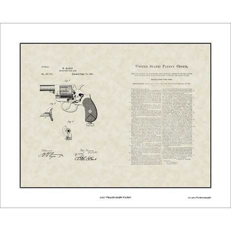 Colt Peacemaker Handgun // Patent Art