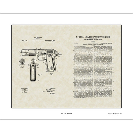 Colt 45 Handgun // Patent Art