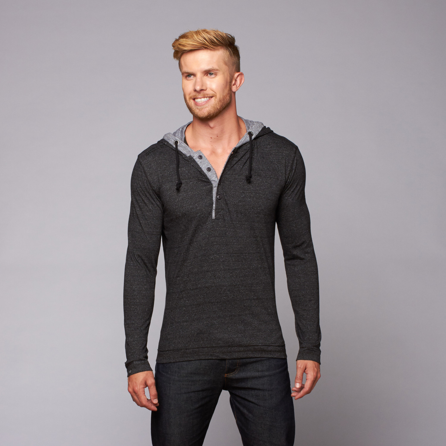 Hooded Slub End Henley Black S Point Zero Touch Of Modern