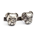 Bull Dog Cufflinks with Black Crystals