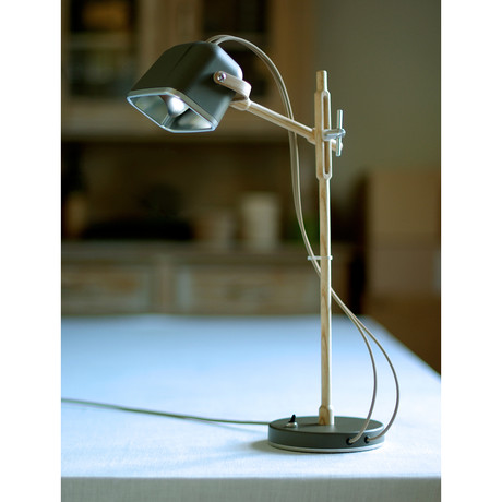 Mob Wood Table Lamp // Grey + Beige Cord