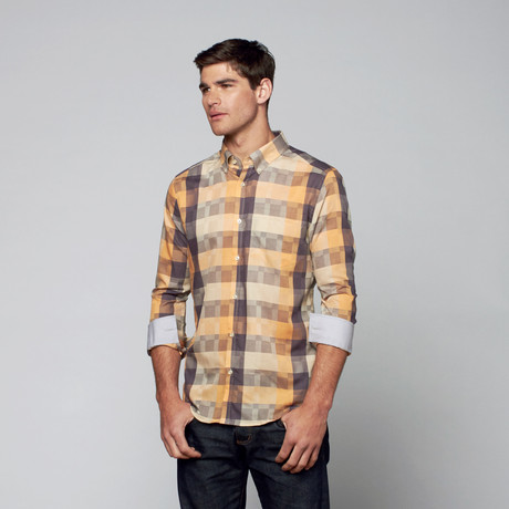 Abel Contemporary Fit Shirt // Orange + Grey (M)