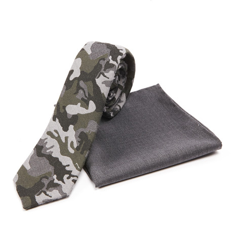 Camouflage Wool Tie + Wool Suiting Pocket Square