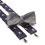 Tigertooth Grid Bow Tie + Skull and Crossbone Suspenders