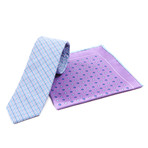 White Collar Plaid Tie + Sprinkle Dots Pocket Square