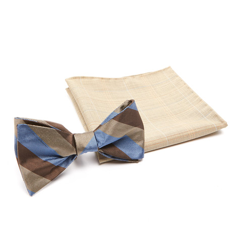 Draper Stripe Bow Tie + Wool Suiting Pocket Square