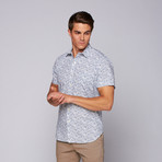 Naked Truth Small Print Short Sleeve Button Up // Blue (L)