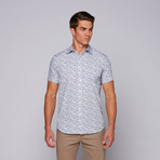Naked Truth Small Print Short Sleeve Button Up // Blue (L)