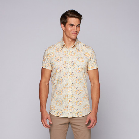 Psycho Flower Short Sleeve Button Up // Yellow (S)