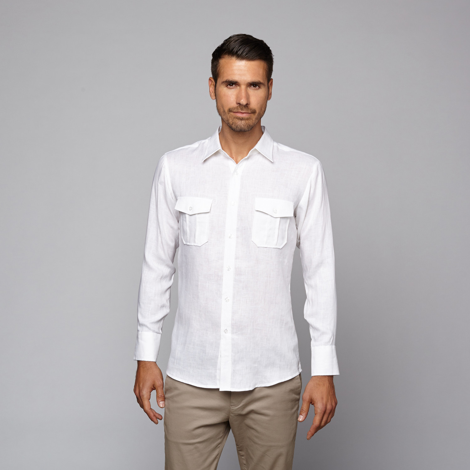 Linen Long Sleeve Two Pocket Shirt // White (S) - Mojito - Touch of Modern