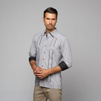 Checker Guayabera Long Sleeve Shirt // Black (L)