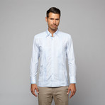 Checker Guayabera Long Sleeve Shirt // Blue (M)