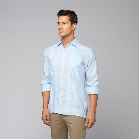 Mojito Collection // Linen Guayabera Stripe Shirt // Blue (XL)