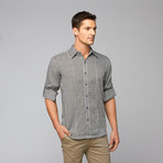 Linen Roll Up Stripe Long Sleeve Shirt // Black (2XL)