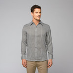 Linen Roll Up Stripe Long Sleeve Shirt // Black (L)