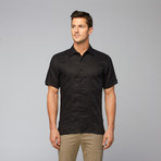 Linen Embroidered Stripe Shirt // Black (XL)