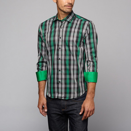 Bespoke // Button Up Shirt // Green Plaid (XL)
