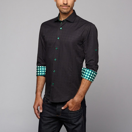 Bespoke // Button Up Shirt // Black + Green (S)