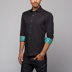 Bespoke // Button Up Shirt // Black + Green (S)