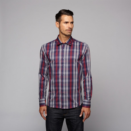 Button Up Shirt // Red + Navy Plaid (S)