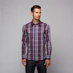 Button Up Shirt // Red + Navy Plaid (M)