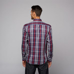 Button Up Shirt // Red + Navy Plaid (M)