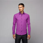 Button Up Shirt // Purple Diamond Print (L)