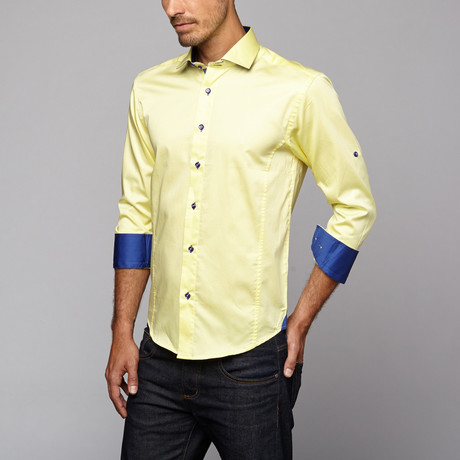 Bespoke // Button Up Shirt // Yellow + Navy (S)