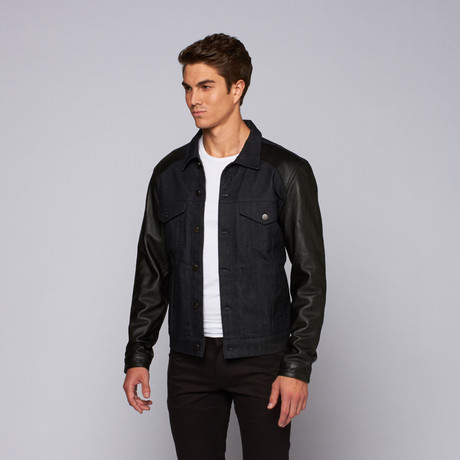 The Kooples // Denim Jacket + Leather Sleeves // Blue Brut (S)