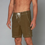 Maverick Board Short // Olive + White (XL)