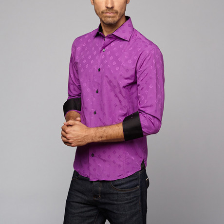 Button Up Shirt // Purple Diamond Print (S)