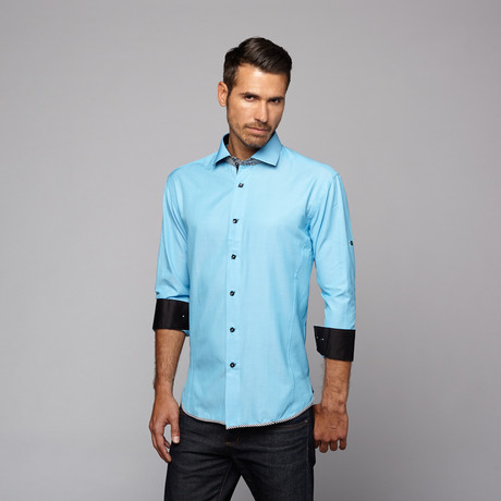 Button Up Shirt // Turquoise + Black (S)