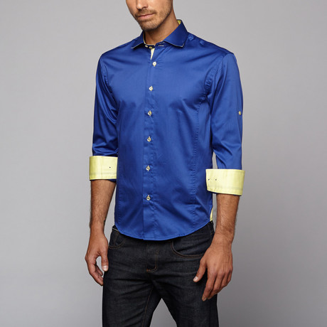 Button Up Shirt // Blue + Yellow (S)