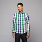 Button Up Shirt // Green + Navy (S)