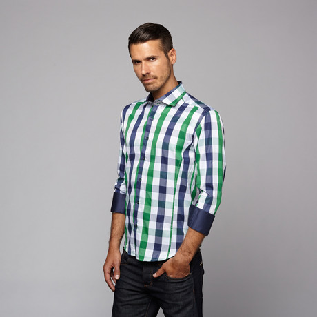 Button Up Shirt // Green + Navy (S)