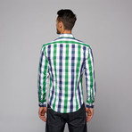 Button Up Shirt // Green + Navy (S)