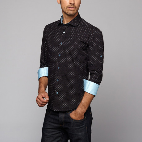 Bespoke // Button Up Shirt // Black + Blue Dot (S)