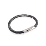 Black Leather Stainless Steel Braided Bracelet