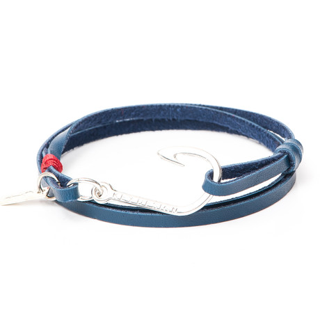 Silver Plated Hook (Navy Blue Leather)