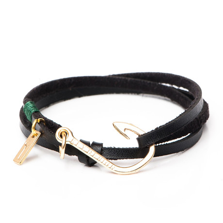 Gold Plated Hook // Black Leather