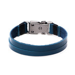 Bass Sterling Silver Clip // Double Blue Leather (Small)