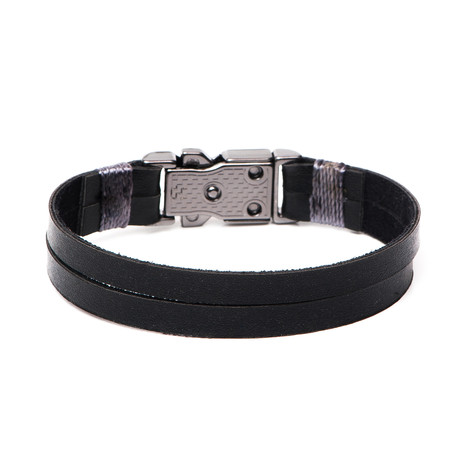 Bass Sterling Sliver Clip // Double Black Leather (Small)