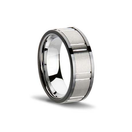 Armour Grooved Two-Tone Ring // Matte Silver + Black (Size 9.5)