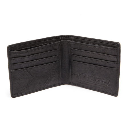 Barred Debossed Leather Wallet // Black