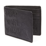 Barred Debossed Leather Wallet // Black