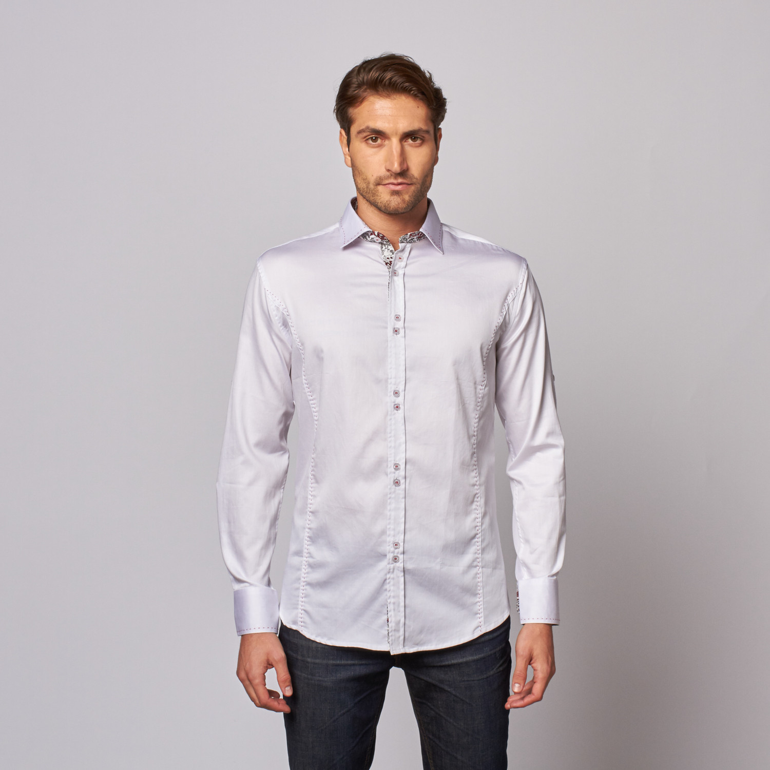 Contrast Trim Shirt // White (2XL) - Isaac b. - Touch of Modern