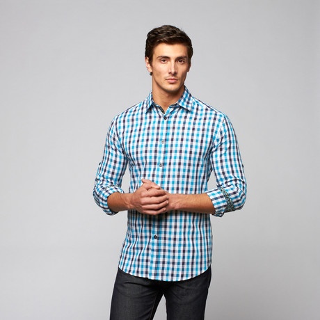 Isaac b. // Gingham + Paisley Contrast Shirt // Blue (S)